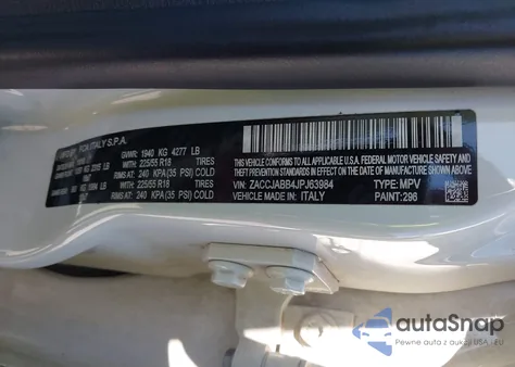 2018 Jeep Renegade Latitude Fwd z USA, uszkodzony, nr VIN ZACCJABB4JPJ63984